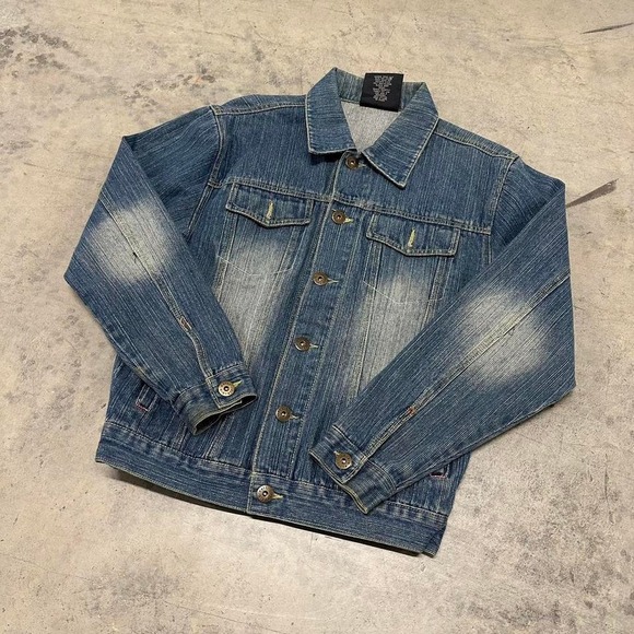 Jackets & Blazers - Y2K Vintage Distressed Faded Womens Blue Denim Jacket Type 3